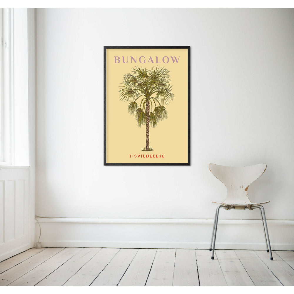Indrammet - Den gule palmeplakat Bungalow Tisvildeleje 🌴 30x40cm sort 