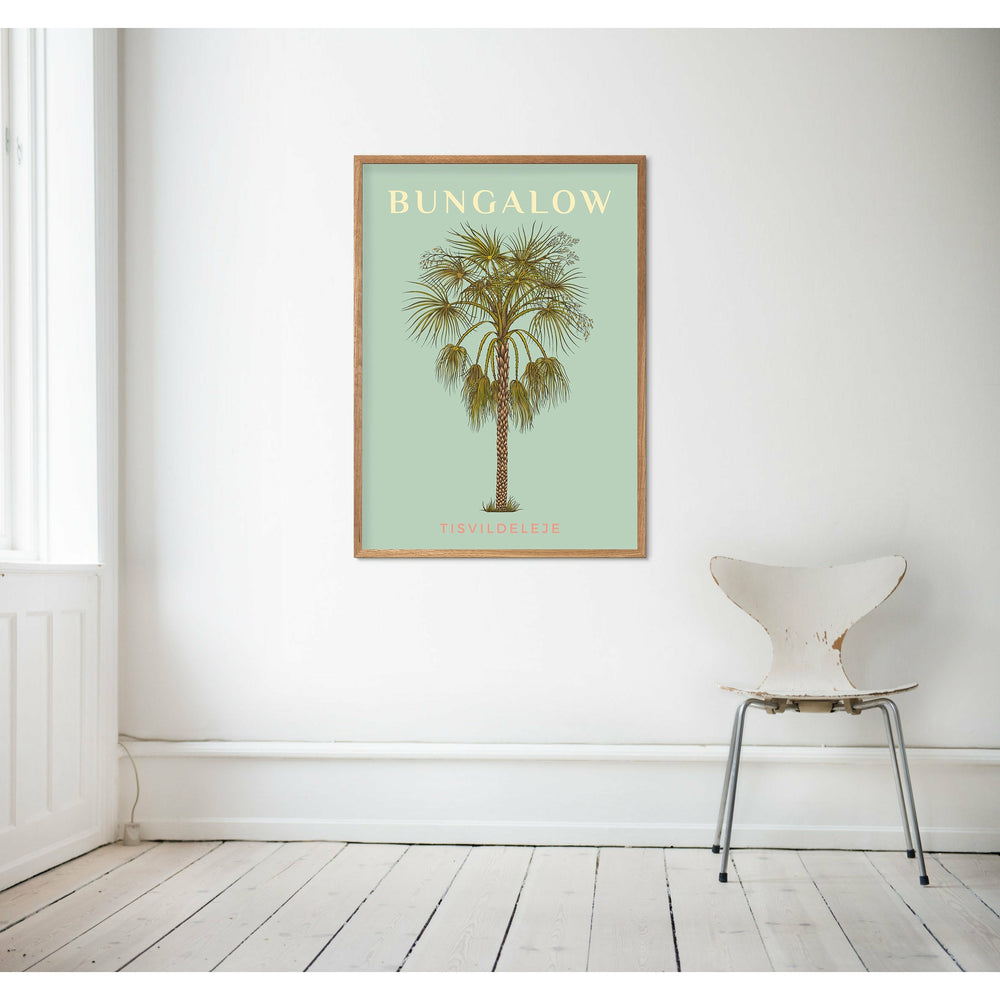 Indrammet - Den mintgrønne palmeplakat Bungalow Tisvildeleje 🌴 30x40cm natur 
