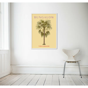 Indrammet - Den gule palmeplakat Bungalow Tisvildeleje 🌴 30x40cm hvid 