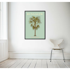 Indrammet - Den mintgrønne palmeplakat Bungalow Tisvildeleje 🌴 30x40cm sort 