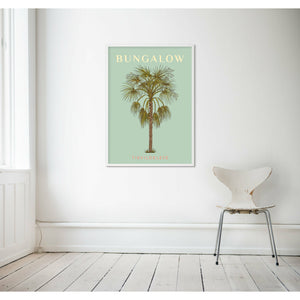 Indrammet - Den mintgrønne palmeplakat Bungalow Tisvildeleje 🌴 30x40cm hvid 