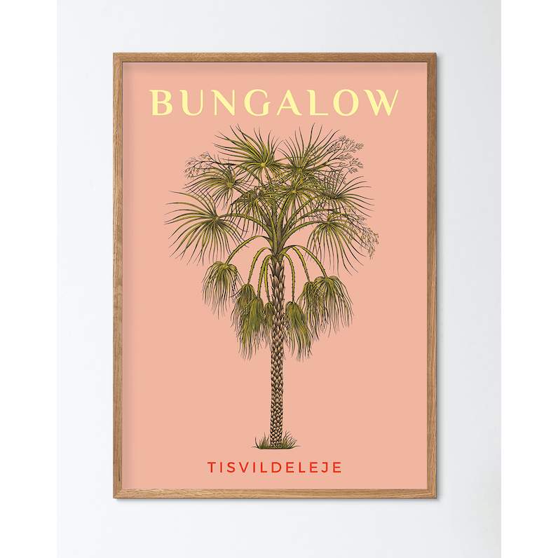 Indrammet - Den lyserøde palmeplakat Bungalow Tisvildeleje 🌴 